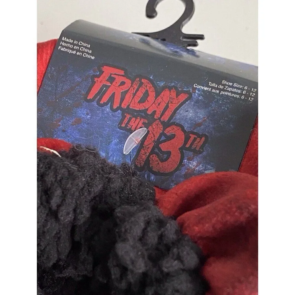 Friday The 13th Jason Voorhees Slippers Fuzzy Socks Cozy Size 6-12 Non‎ Slip NEW